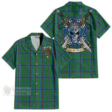 Snodgrass Tartan Short Sleeve Button Shirt with Family Crest Celtic Skull Style