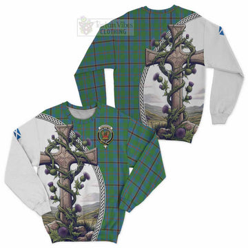 Snodgrass Tartan Sweatshirt with Family Crest and St. Andrew's Cross Accented by Thistle Vines