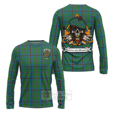 Snodgrass Tartan Long Sleeve T-Shirt with Family Crest and Bearded Skull Holding Bottles of Whiskey