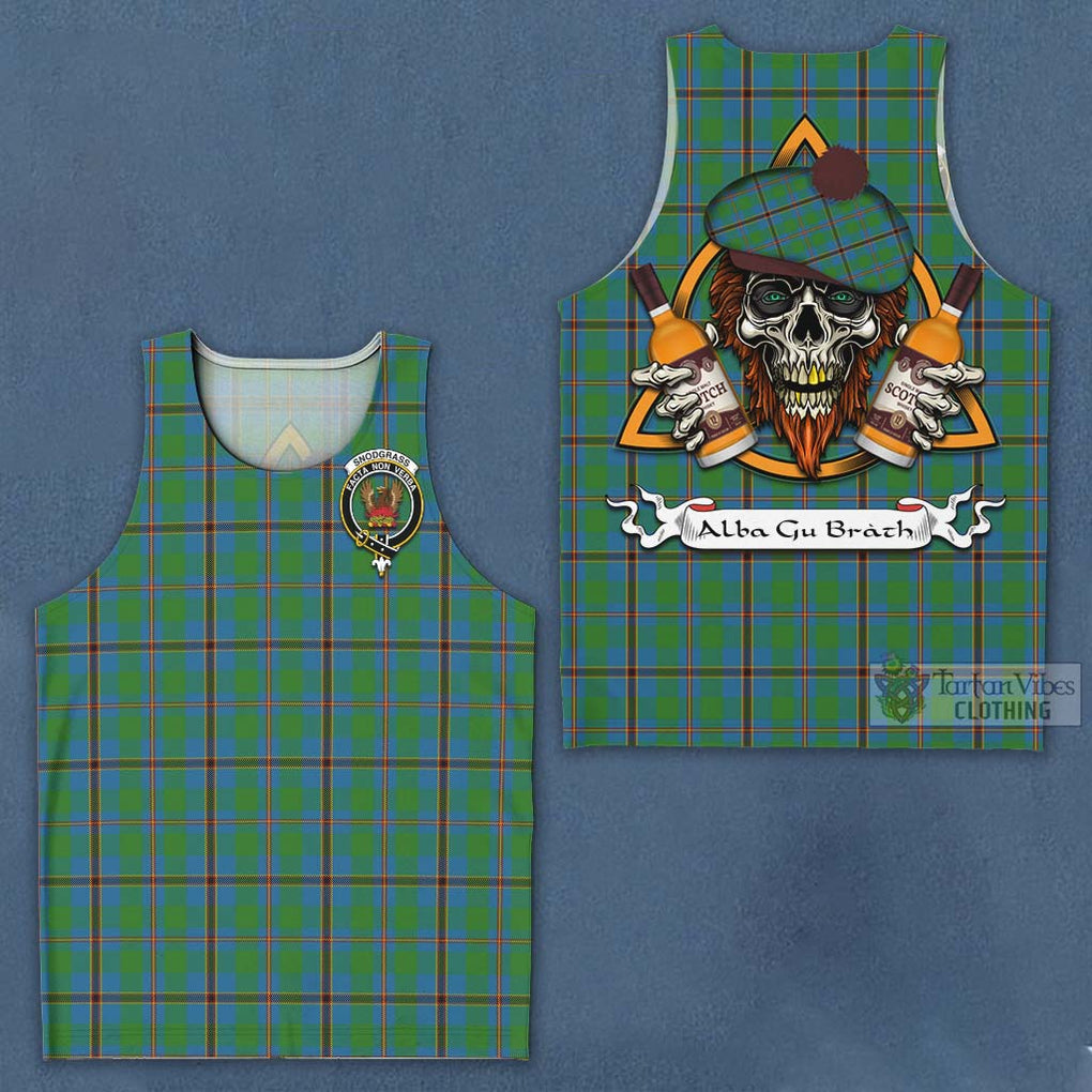 Tartan Vibes Clothing Snodgrass Tartan Men's Tank Top with Family Crest and Bearded Skull Holding Bottles of Whiskey