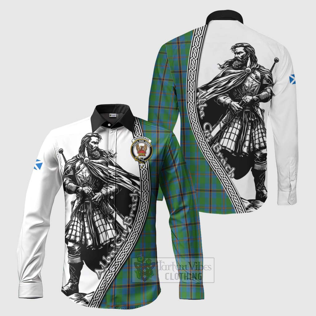 Tartan Vibes Clothing Snodgrass Tartan Clan Crest Long Sleeve Button Shirt with Highlander Warrior Celtic Style