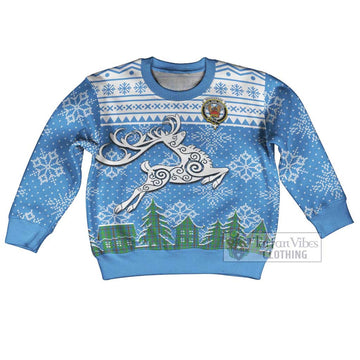 Snodgrass Clan Christmas Kid Ugly Sweater with Tartan and Celtic Reindeer Style