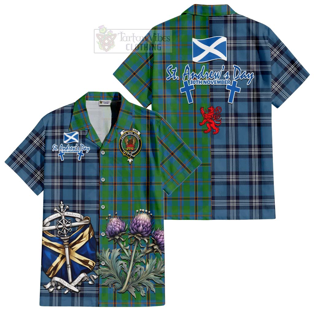 Tartan Vibes Clothing Snodgrass Tartan Short Sleeve Button Shirt Happy St. Andrew's Day Half Tartan Style