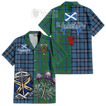 Snodgrass Tartan Short Sleeve Button Shirt Happy St. Andrew's Day Half Tartan Style