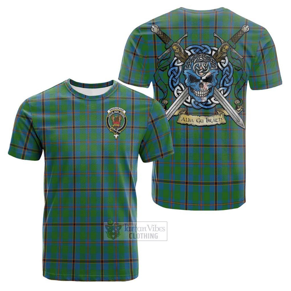 Tartan Vibes Clothing Snodgrass Tartan Cotton T-shirt with Family Crest Celtic Skull Style