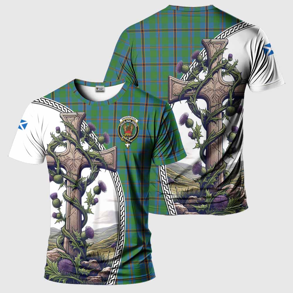 Tartan Vibes Clothing Snodgrass Agnew Tartan T-Shirt with Family Crest and St. Andrew's Cross Accented by Thistle Vines