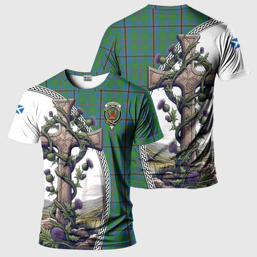 Snodgrass Tartan T-Shirt with Family Crest and St. Andrew's Cross Accented by Thistle Vines