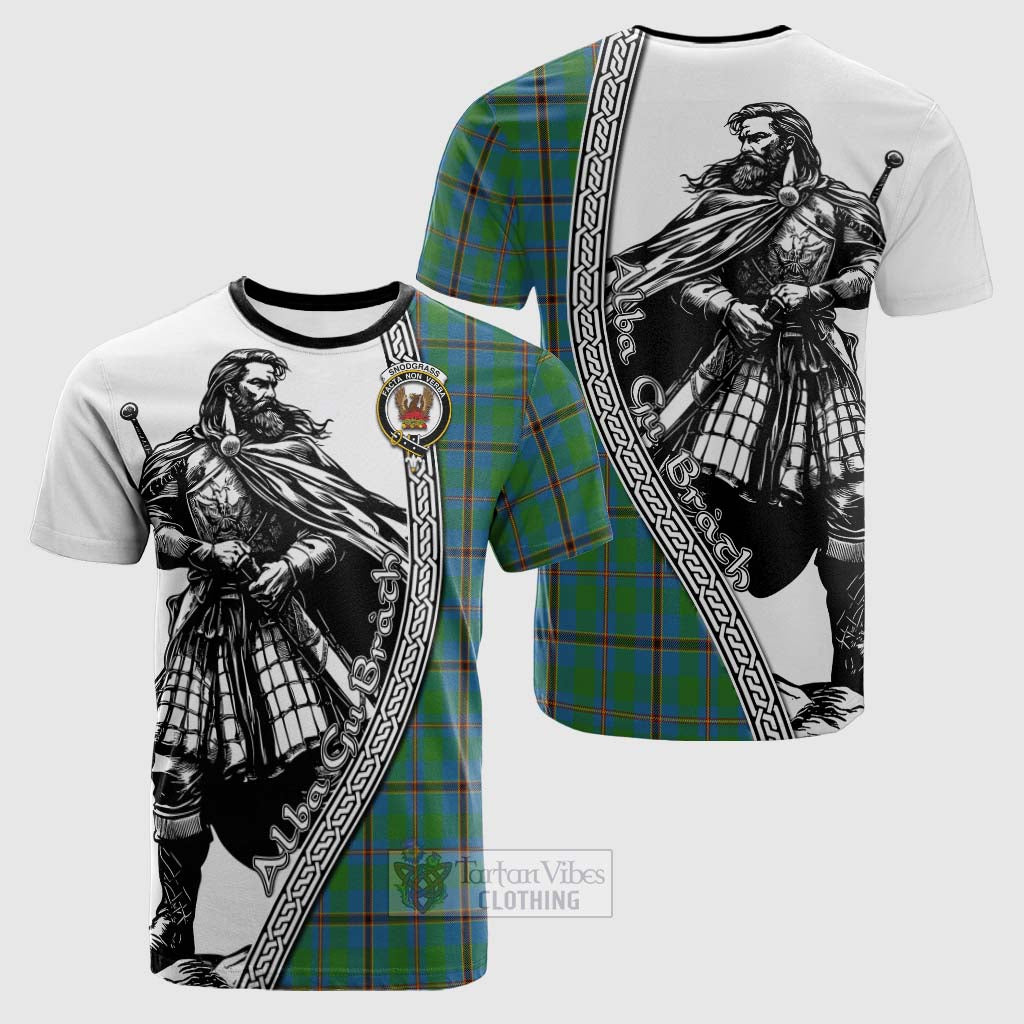 Tartan Vibes Clothing Snodgrass Tartan Clan Crest Cotton T-shirt with Highlander Warrior Celtic Style