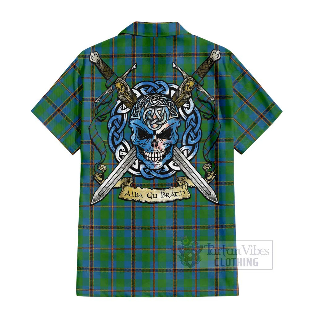 Tartan Vibes Clothing Snodgrass Tartan Short Sleeve Button Shirt with Family Crest Celtic Skull Style