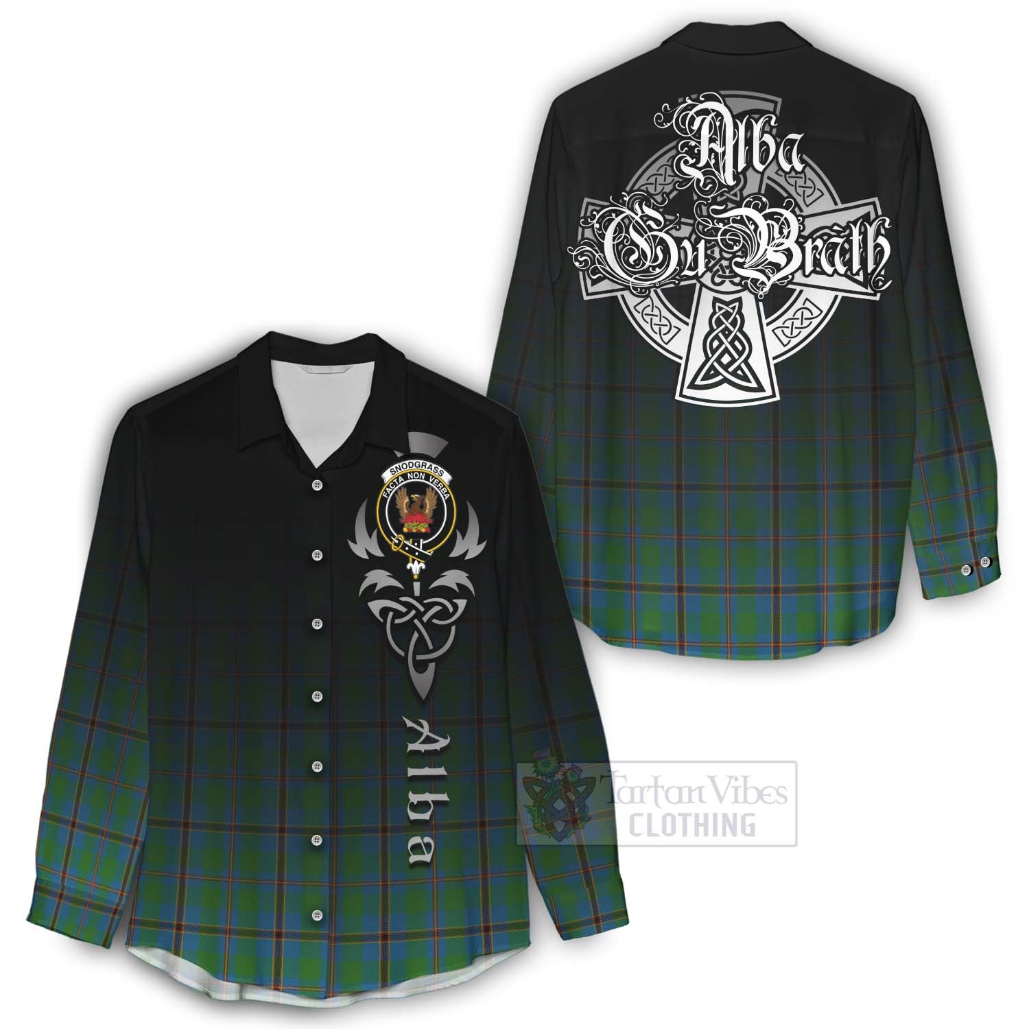 Tartan Vibes Clothing Snodgrass Tartan Women's Casual Shirt Featuring Alba Gu Brath Family Crest Celtic Inspired