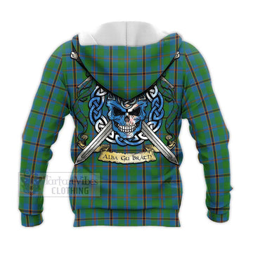 Snodgrass Tartan Knitted Hoodie with Family Crest Celtic Skull Style