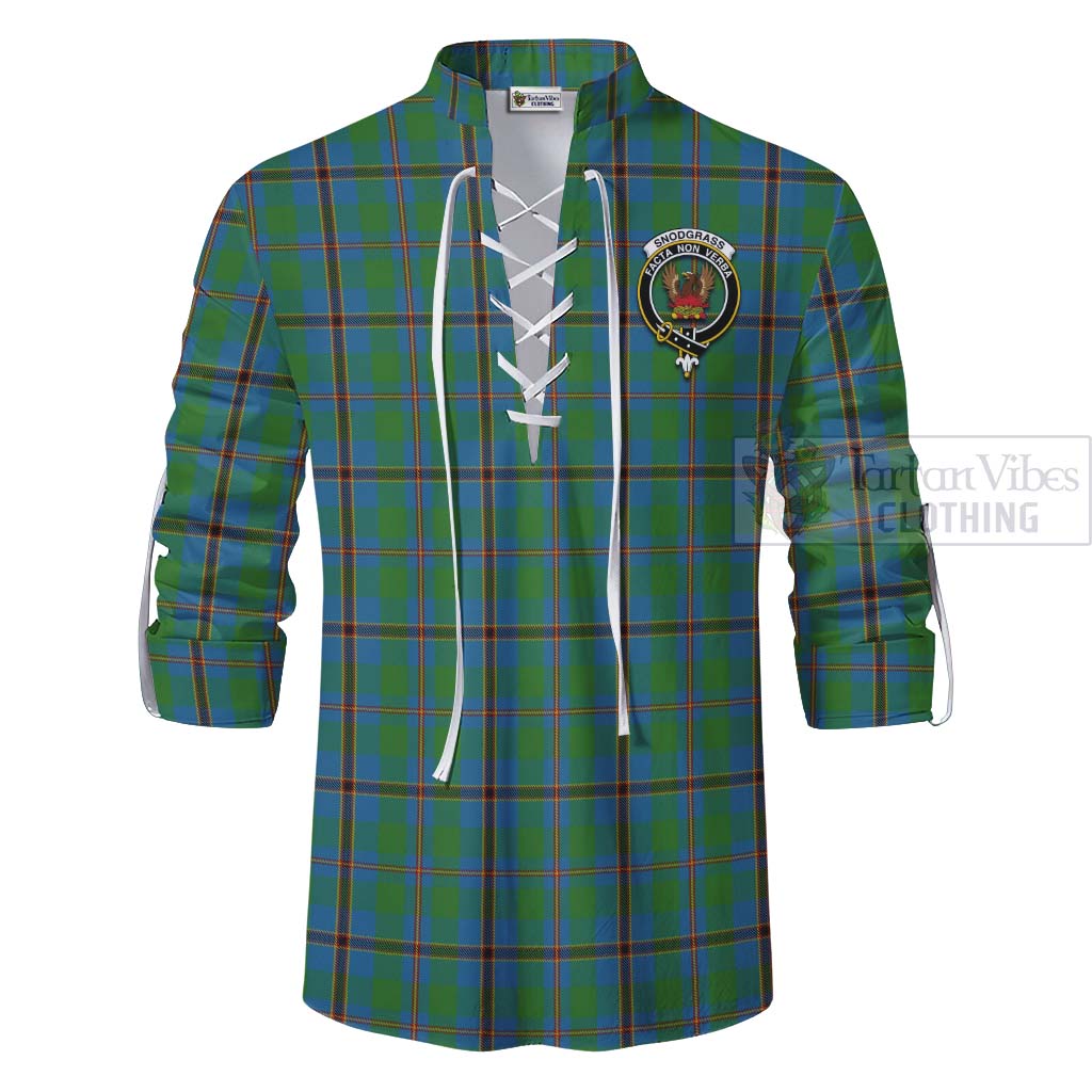 Tartan Vibes Clothing Snodgrass Tartan Ghillie Kilt Shirt with Family Crest and Bearded Skull Holding Bottles of Whiskey