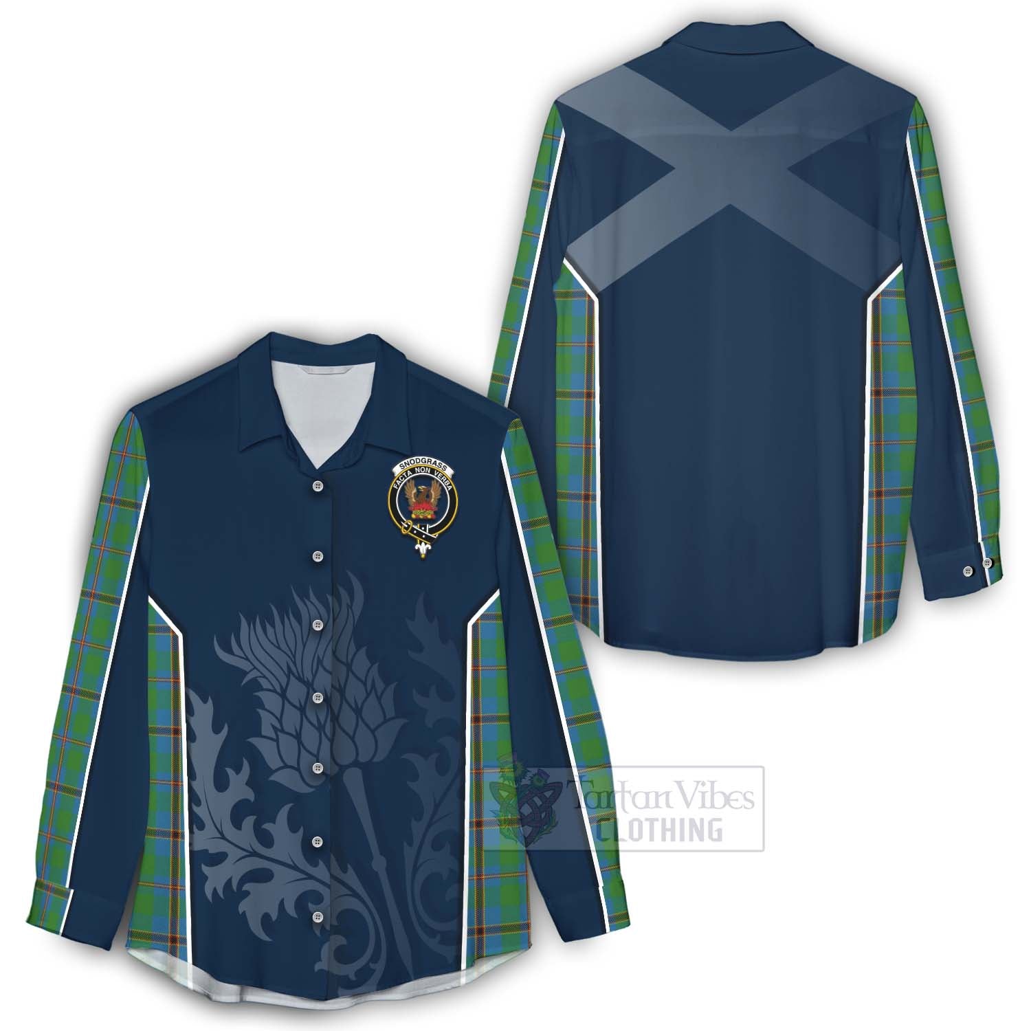 Tartan Vibes Clothing Snodgrass Tartan Women's Casual Shirt with Family Crest and Scottish Thistle Vibes Sport Style