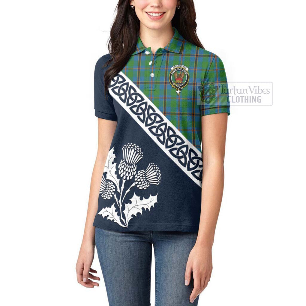 Tartan Vibes Clothing Snodgrass Tartan Women's Polo Shirt Featuring Thistle and Scotland Map