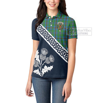 Snodgrass Tartan Women's Polo Shirt Featuring Thistle and Scotland Map