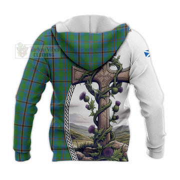 Snodgrass Tartan Knitted Hoodie with Family Crest and St. Andrew's Cross Accented by Thistle Vines