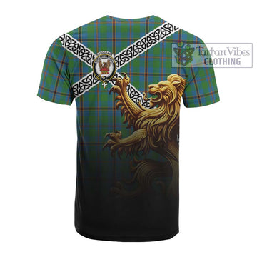 Snodgrass Crest Tartan Cotton T-shirt with Golden Lion Emblem Celtic Style - Tartan Vibes Clothing