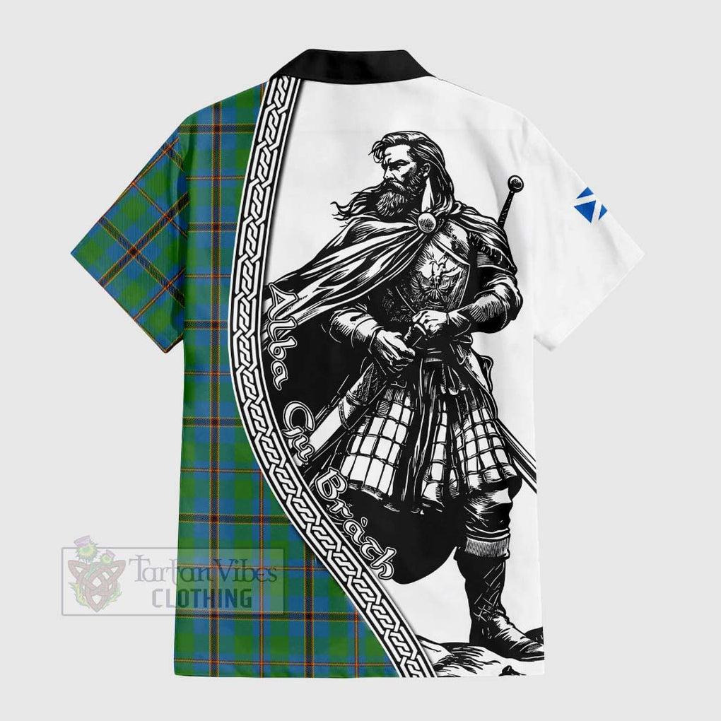 Tartan Vibes Clothing Snodgrass Tartan Clan Crest Short Sleeve Button Shirt with Highlander Warrior Celtic Style