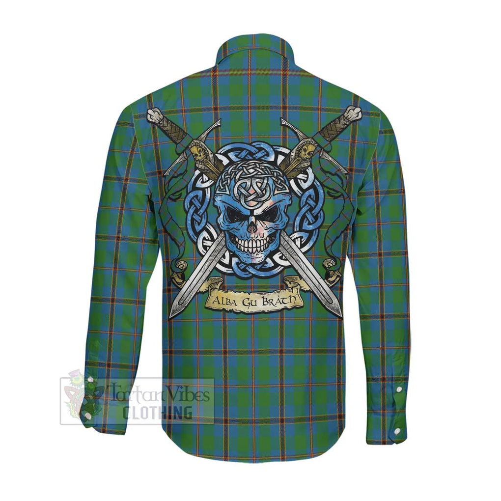 Tartan Vibes Clothing Snodgrass Tartan Long Sleeve Button Shirt with Family Crest Celtic Skull Style