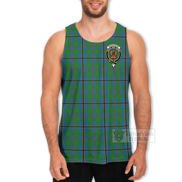 Snodgrass Tartan Men's Tank Top with Family Crest and Bearded Skull Holding Bottles of Whiskey