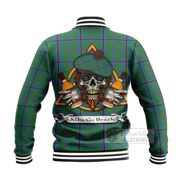 Snodgrass Tartan Baseball Jacket with Family Crest and Bearded Skull Holding Bottles of Whiskey - Tartan Vibes Clothing