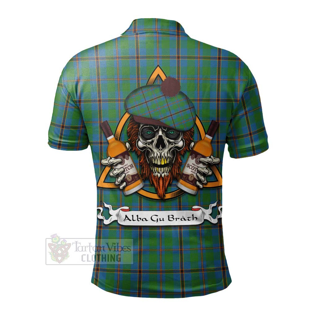 Tartan Vibes Clothing Snodgrass Tartan Polo Shirt with Family Crest and Bearded Skull Holding Bottles of Whiskey