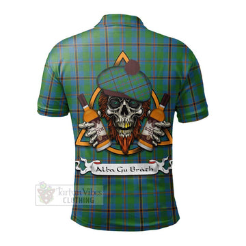 Snodgrass Tartan Polo Shirt with Family Crest and Bearded Skull Holding Bottles of Whiskey