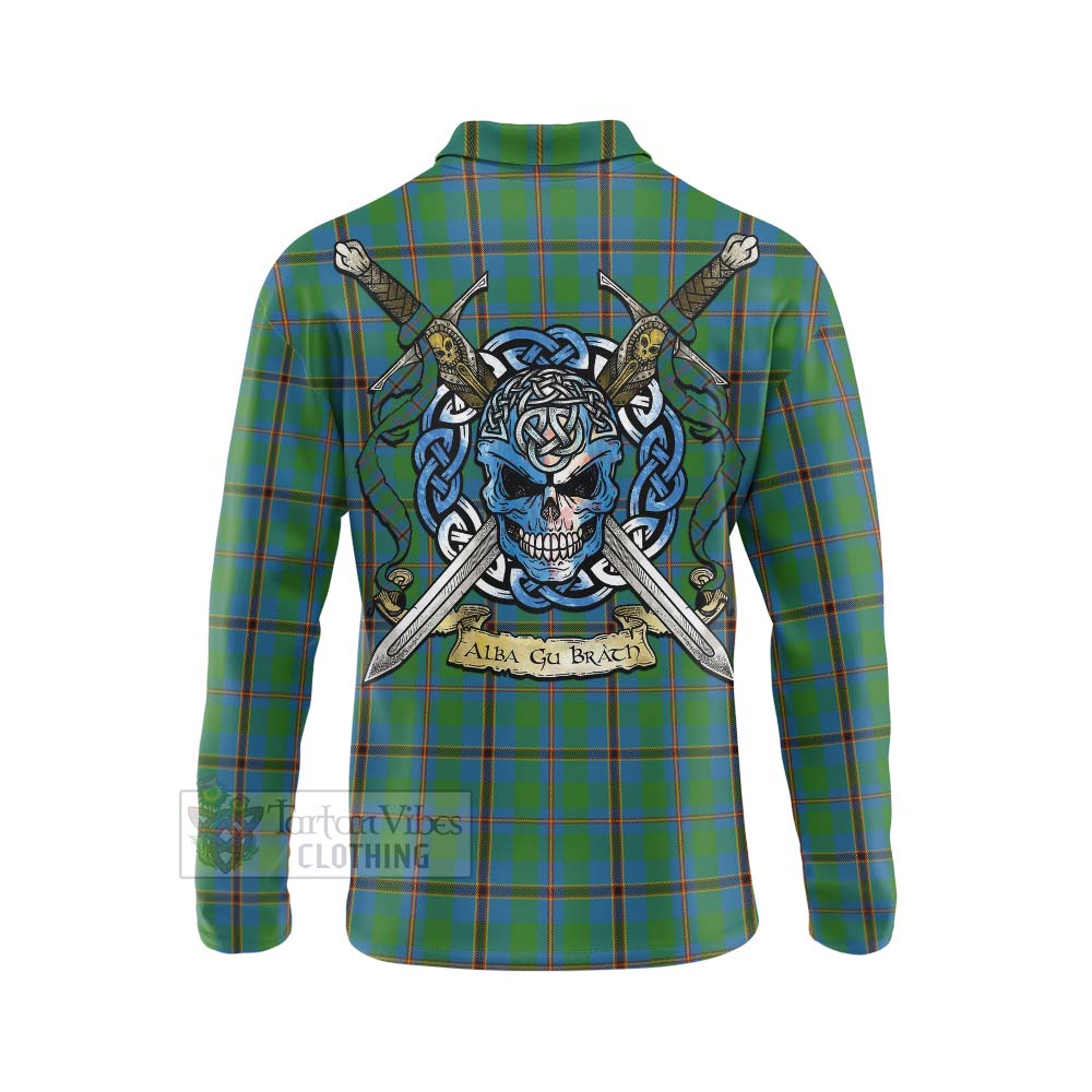 Tartan Vibes Clothing Snodgrass Tartan Long Sleeve Polo Shirt with Family Crest Celtic Skull Style