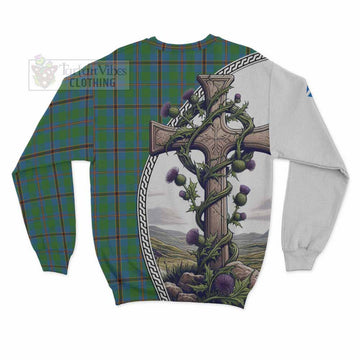 Snodgrass Tartan Sweatshirt with Family Crest and St. Andrew's Cross Accented by Thistle Vines