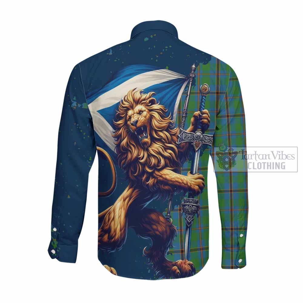 Tartan Vibes Clothing Snodgrass Tartan Family Crest Long Sleeve Button Shirt with Scottish Majestic Lion