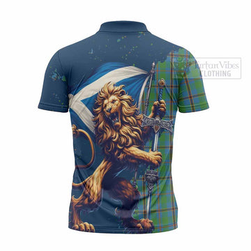 Snodgrass Tartan Family Crest Zipper Polo Shirt with Scottish Majestic Lion - Tartan Vibes Clothing