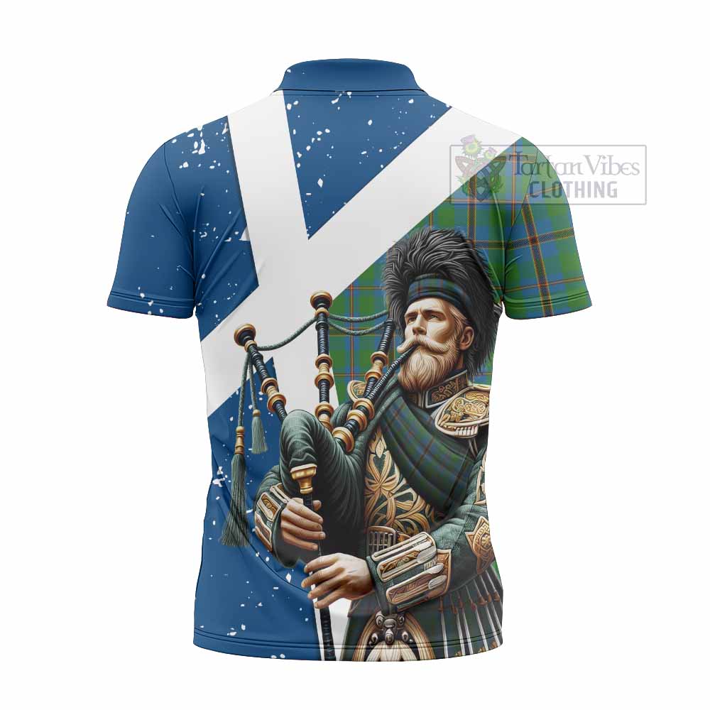 Tartan Vibes Clothing Snodgrass Tartan Zipper Polo Shirt with Family Crest Scottish Bagpiper Vibes