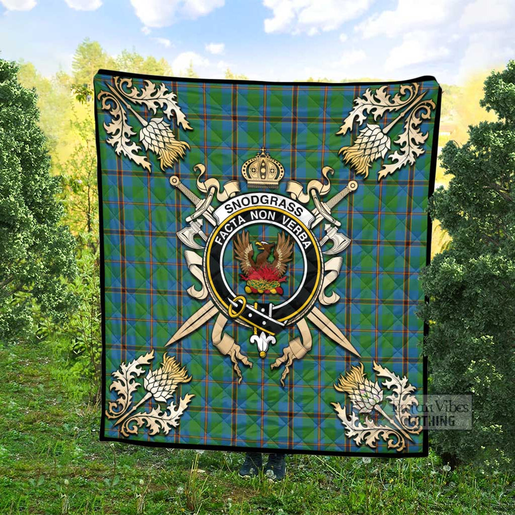 Tartan Vibes Clothing Snodgrass Tartan Quilt with Family Crest and Scottish Golden Courage Shield