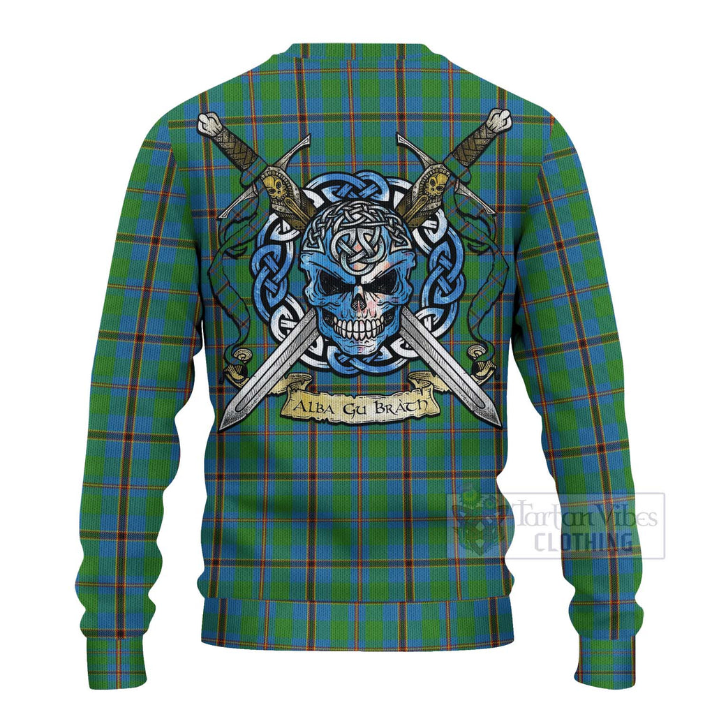 Tartan Vibes Clothing Snodgrass Tartan Knitted Sweater with Family Crest Celtic Skull Style