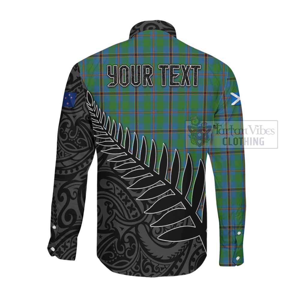 Tartan Vibes Clothing Snodgrass Crest Tartan Long Sleeve Button Shirt with New Zealand Silver Fern Half Style