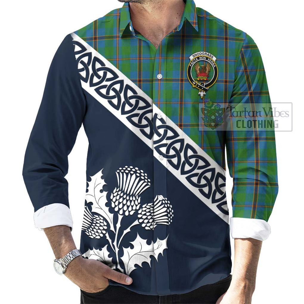 Tartan Vibes Clothing Snodgrass Tartan Long Sleeve Button Shirt Featuring Thistle and Scotland Map