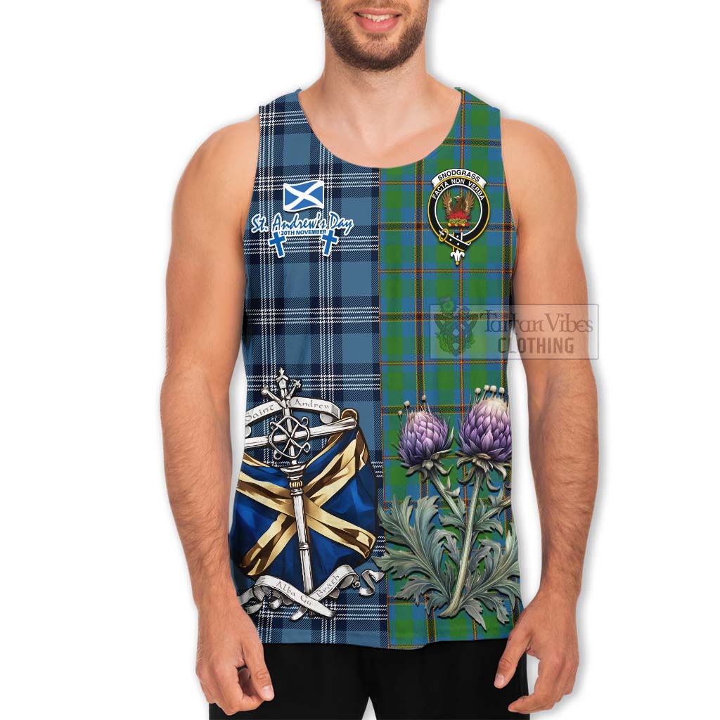 Tartan Vibes Clothing Snodgrass Tartan Men's Tank Top Happy St. Andrew's Day Half Tartan Style