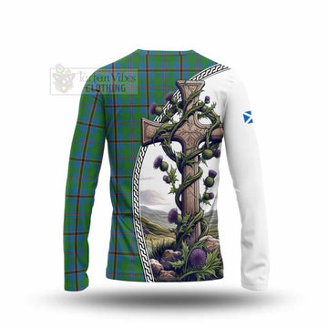 Snodgrass Tartan Long Sleeve T-Shirt with Family Crest and St. Andrew's Cross Accented by Thistle Vines - Tartan Vibes Clothing
