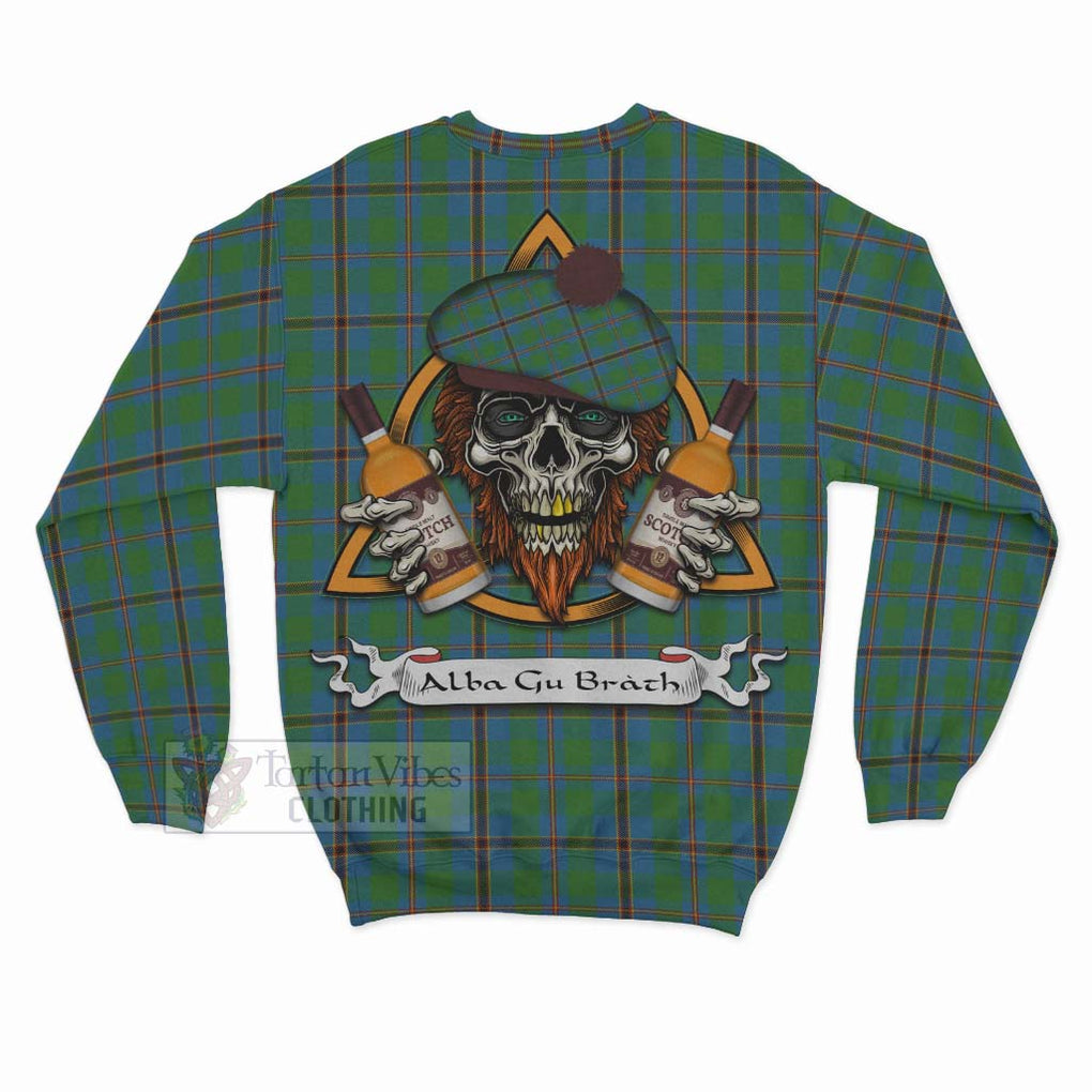 Tartan Vibes Clothing Snodgrass Tartan Sweatshirt with Family Crest and Bearded Skull Holding Bottles of Whiskey