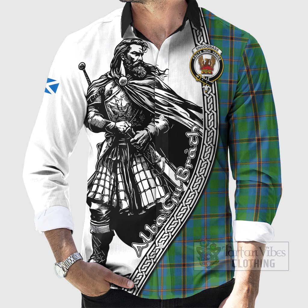 Tartan Vibes Clothing Snodgrass Tartan Clan Crest Long Sleeve Button Shirt with Highlander Warrior Celtic Style