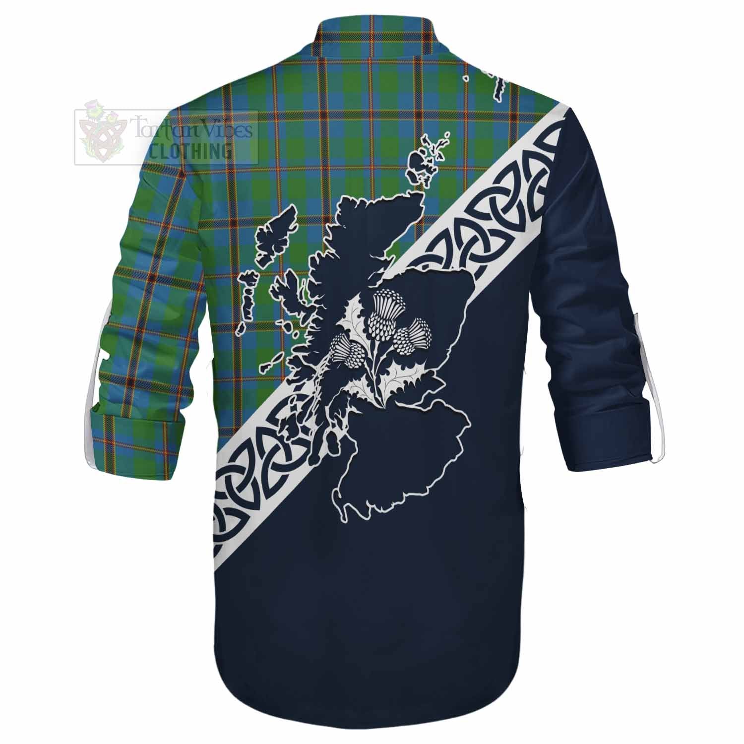 Tartan Vibes Clothing Snodgrass Tartan Ghillie Kilt Shirt Featuring Thistle and Scotland Map