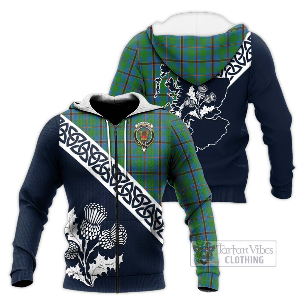 Tartan Vibes Clothing Snodgrass Tartan Knitted Hoodie Featuring Thistle and Scotland Map