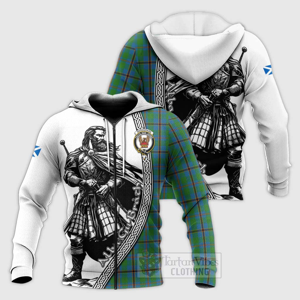 Tartan Vibes Clothing Snodgrass Tartan Clan Crest Knitted Hoodie with Highlander Warrior Celtic Style