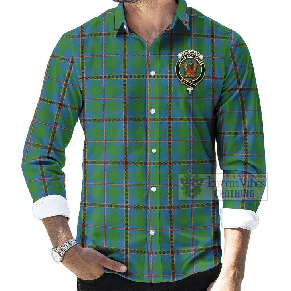 Tartan Vibes Clothing Snodgrass Tartan Long Sleeve Button Shirt with Family Crest and Bearded Skull Holding Bottles of Whiskey