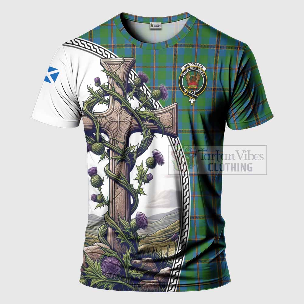 Tartan Vibes Clothing Snodgrass Agnew Tartan T-Shirt with Family Crest and St. Andrew's Cross Accented by Thistle Vines