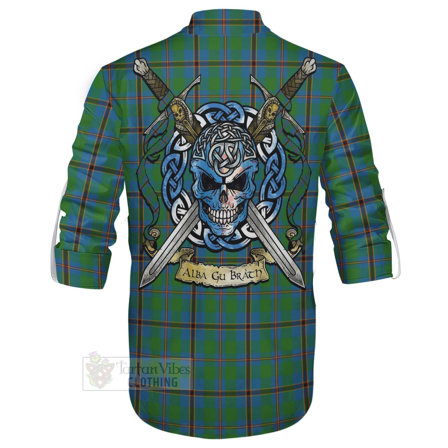 Tartan Vibes Clothing Snodgrass Tartan Ghillie Kilt Shirt with Family Crest Celtic Skull Style