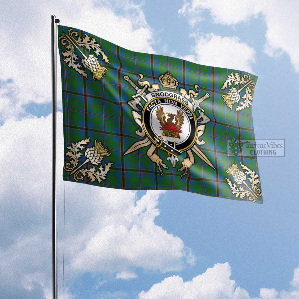 Tartan Vibes Clothing Snodgrass Tartan Flag with Family Crest and Golden Thistle Crossed Sword Design