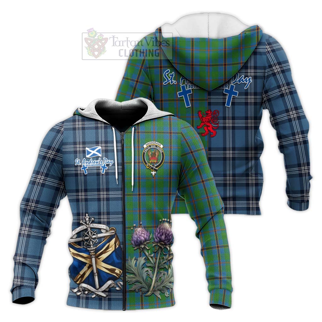 Tartan Vibes Clothing Snodgrass Tartan Knitted Hoodie Happy St. Andrew's Day Half Tartan Style