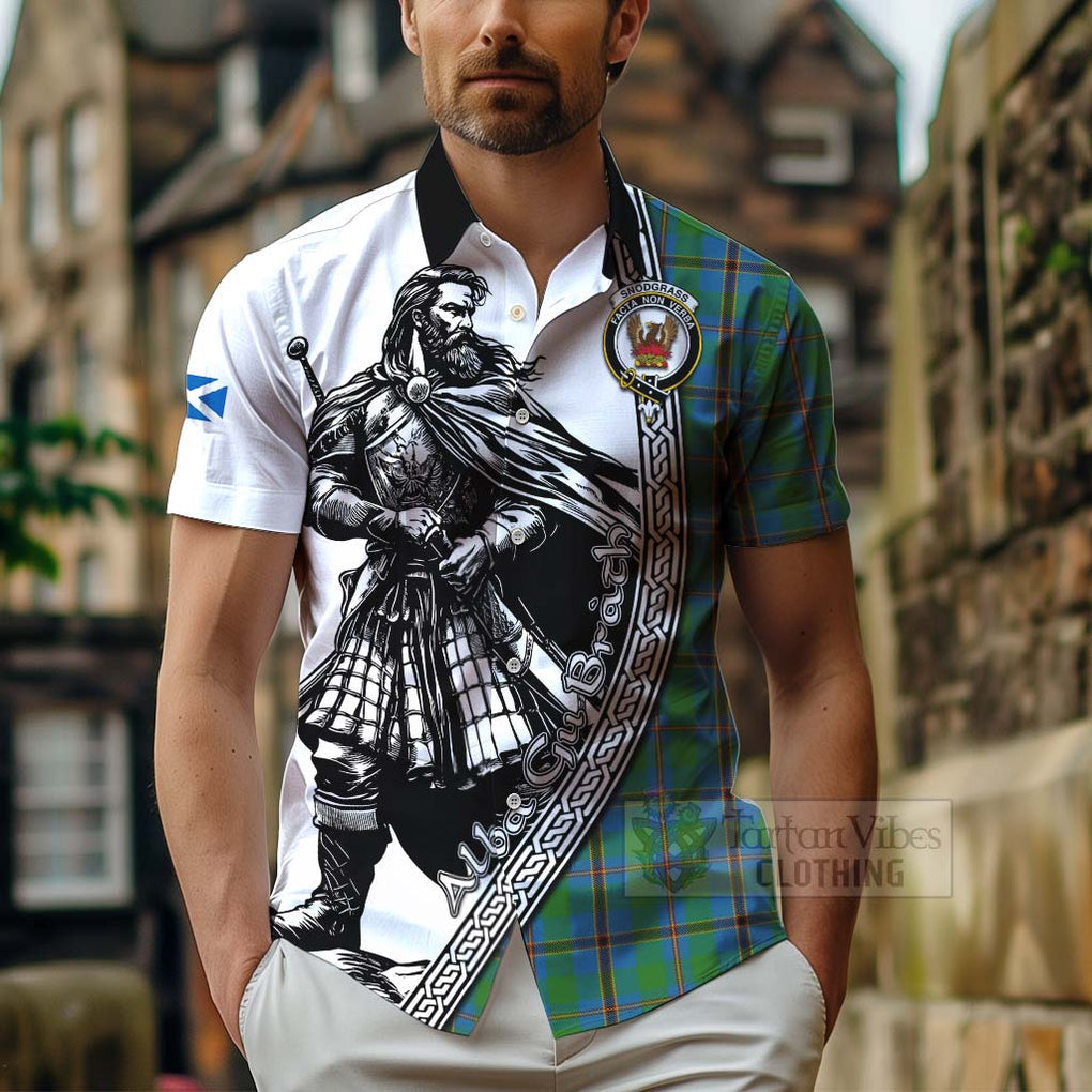 Tartan Vibes Clothing Snodgrass Tartan Clan Crest Short Sleeve Button Shirt with Highlander Warrior Celtic Style