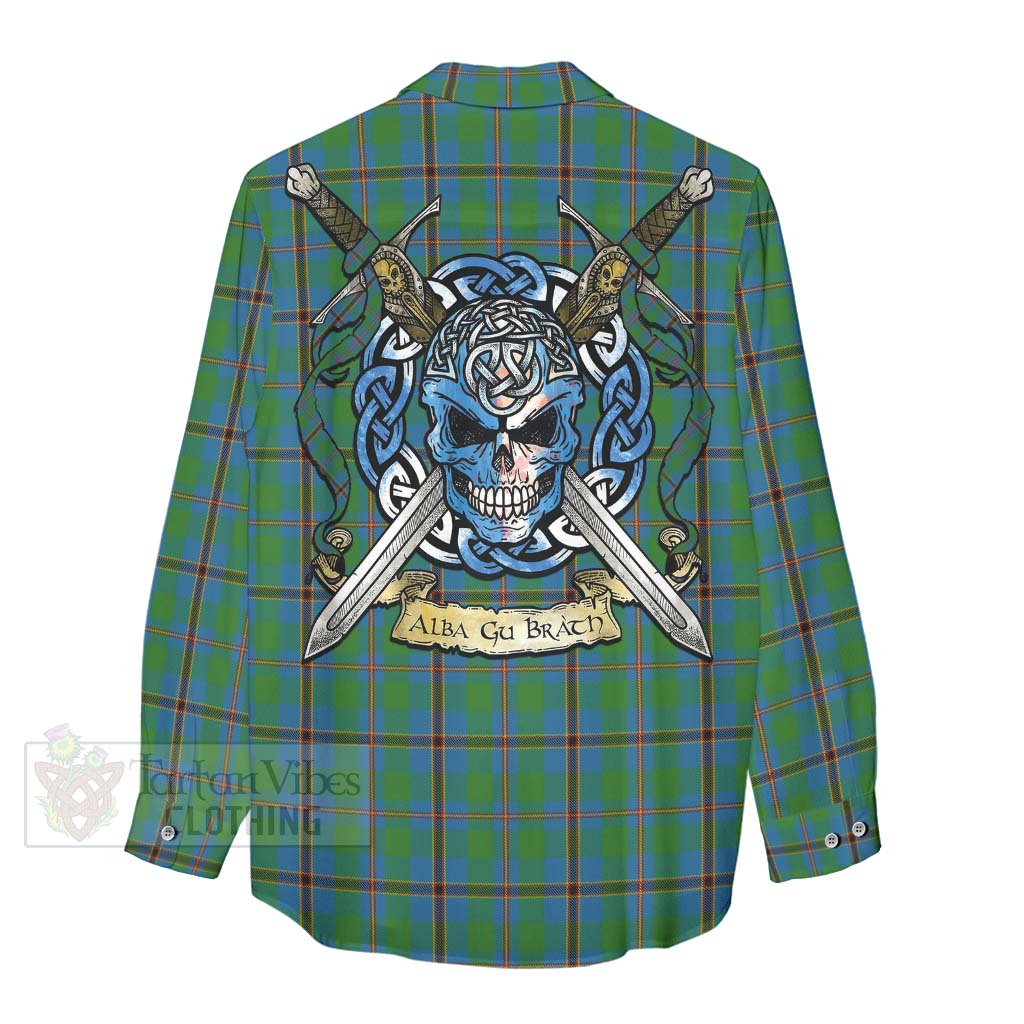 Tartan Vibes Clothing Snodgrass Tartan Women's Casual Shirt with Family Crest Celtic Skull Style